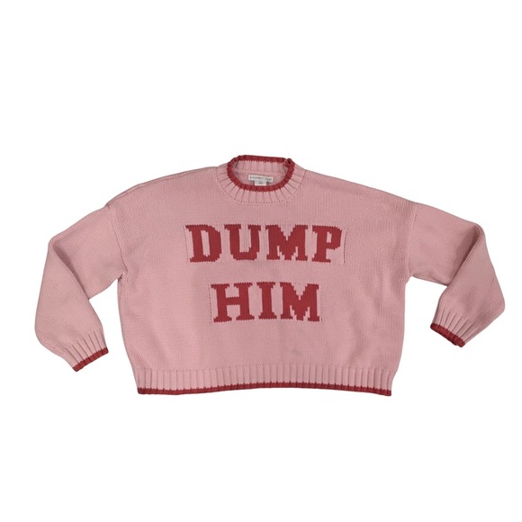 Sincerely Jules Sweaters - Sincerely Jules Dump Him Pink Red Graphic Knit Sweater Top ST21816 Womens Medium
